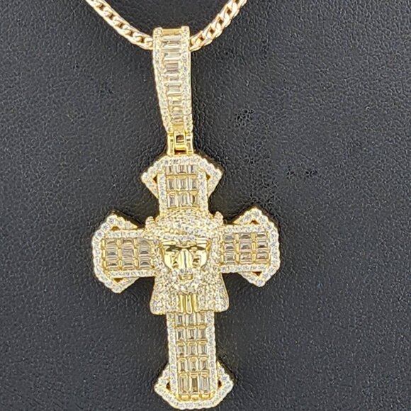 Sterling Silver 925 Cross Necklace with Jesus Face Religious Pendant